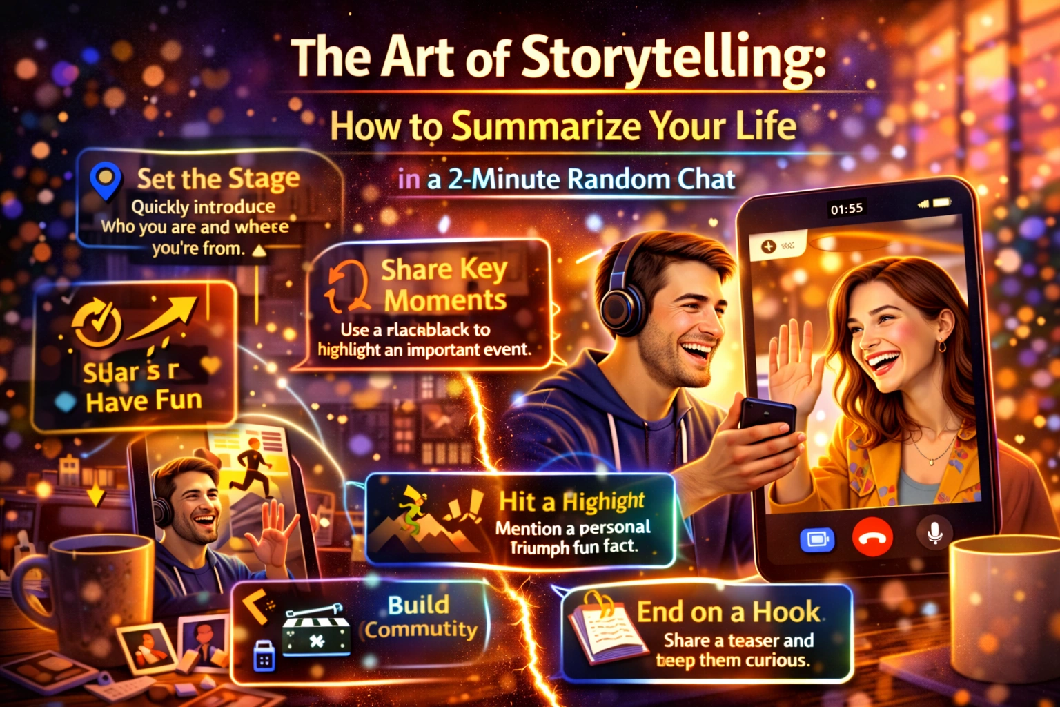 Conceptual illustration of a person sharing a captivating story through a digital video screen