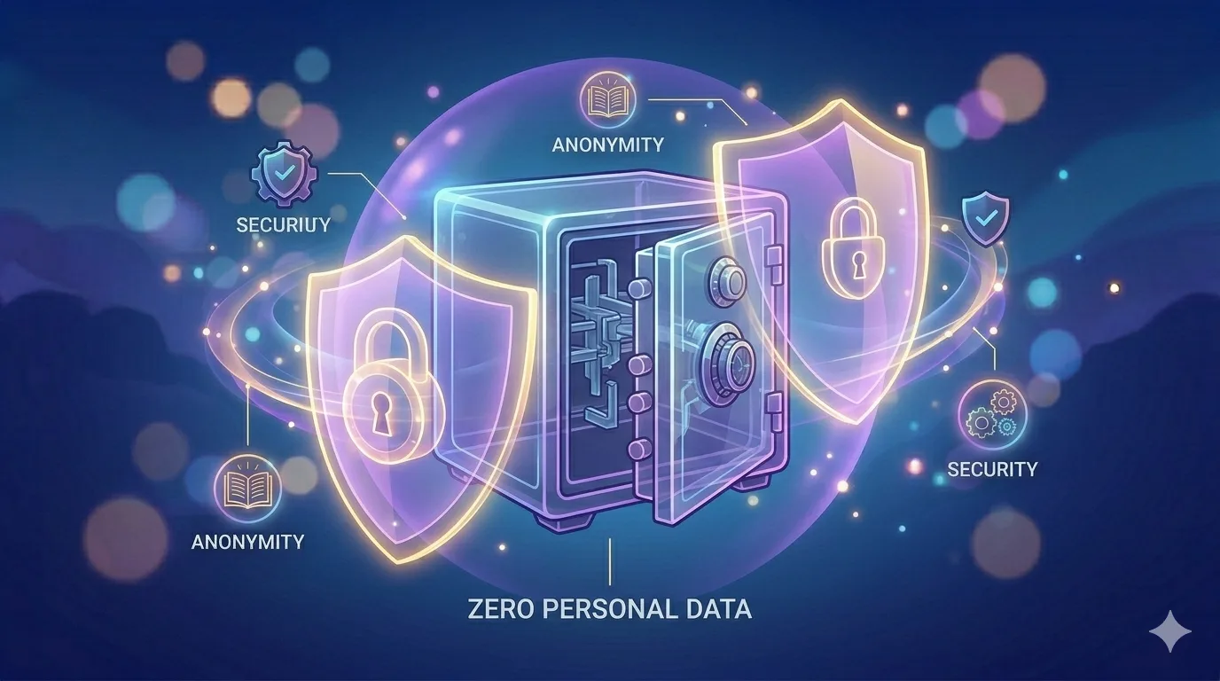 A glowing digital lock shielding user silhouettes, representing zero data retention and privacy architecture