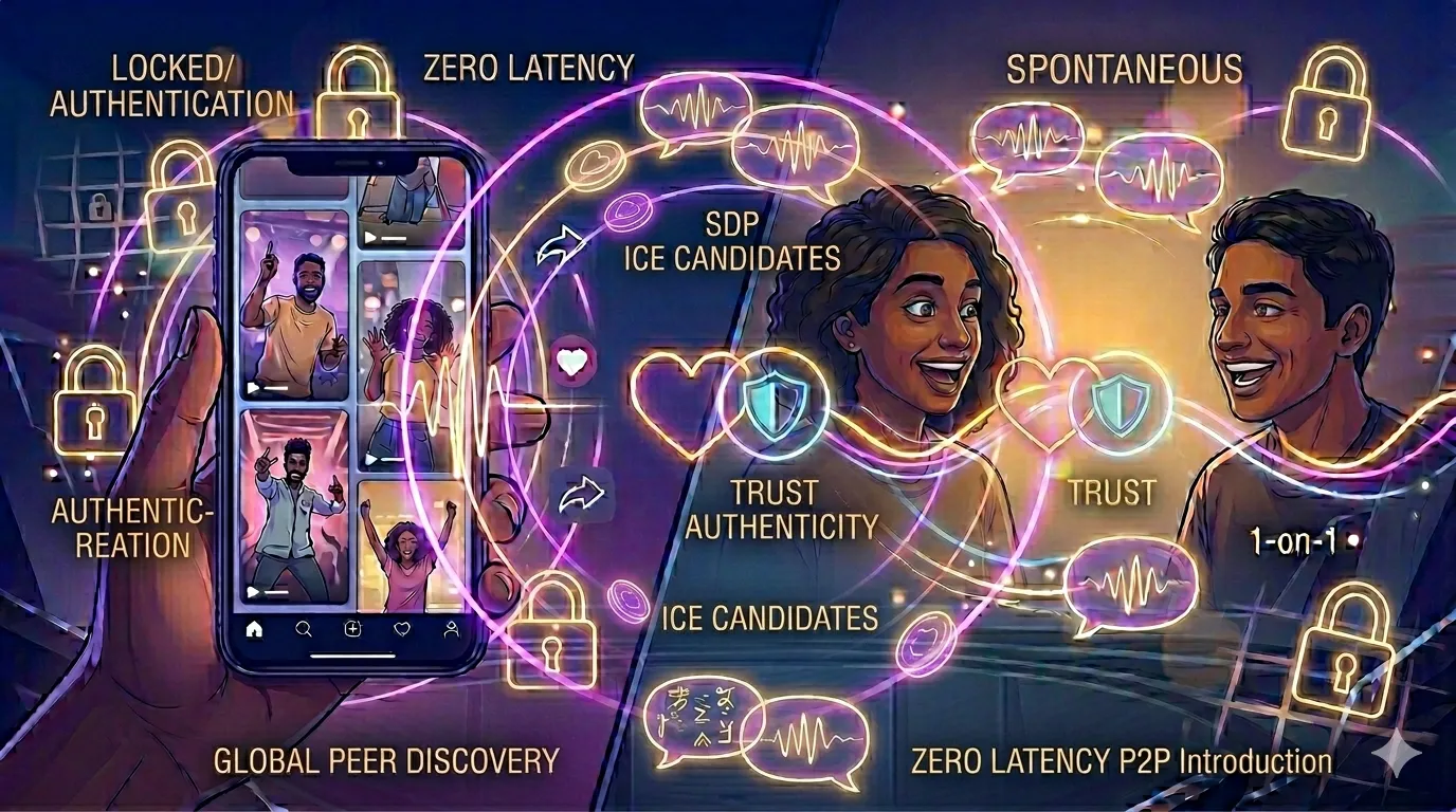 Technical diagram of NAT traversal and firewalls in P2P video chat
