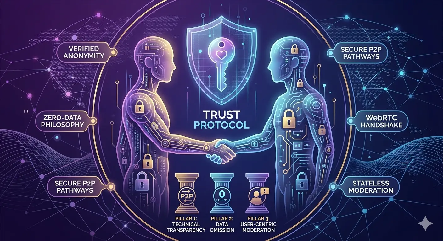 Illustration showing secure digital handshake and encrypted P2P connections