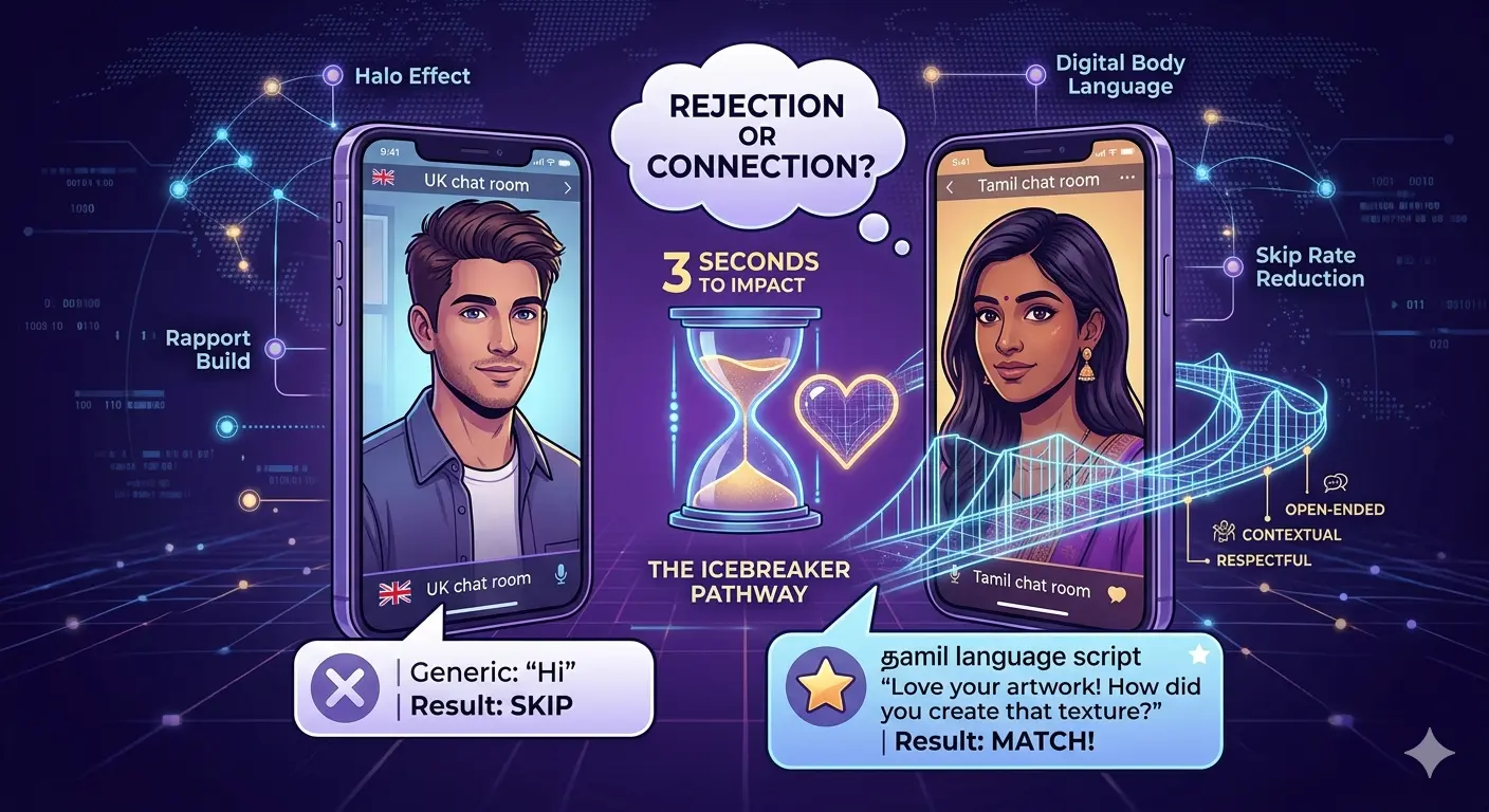 Illustration showing the first 3 seconds of a video call and the impact of the first message