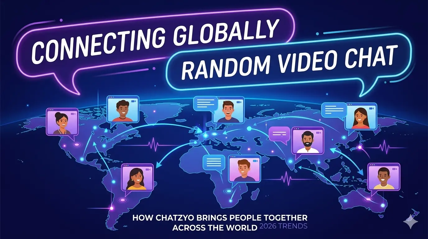 People connecting through random video chat from different countries around the world